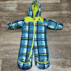 Rugged Bear Snowsuit 6-9 Months Blue Green Plaid Insulated‎ Hand/feet Covers